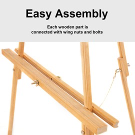 Falling in Art 65" A-Frame Tripod Easel Stand, Wooden Display Easel with Adjustable Canvas Holder, Floor Easel for Wedding Signs, Posters, Paintings, Artwork(Natural)