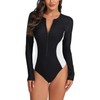 YATEEN Womens Athletic Training Swimsuit Long Sleeve Rashguard Pure Black
