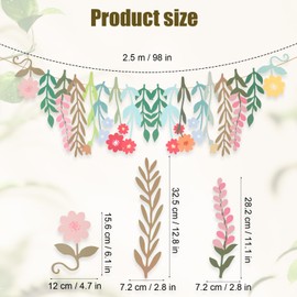 Floral Banner, Colorful Flower Banners Boho Floral Banner Double-Sided Waterproof Floral Leaf Banner for Birthday Baby Shower Garden Wedding Decoration