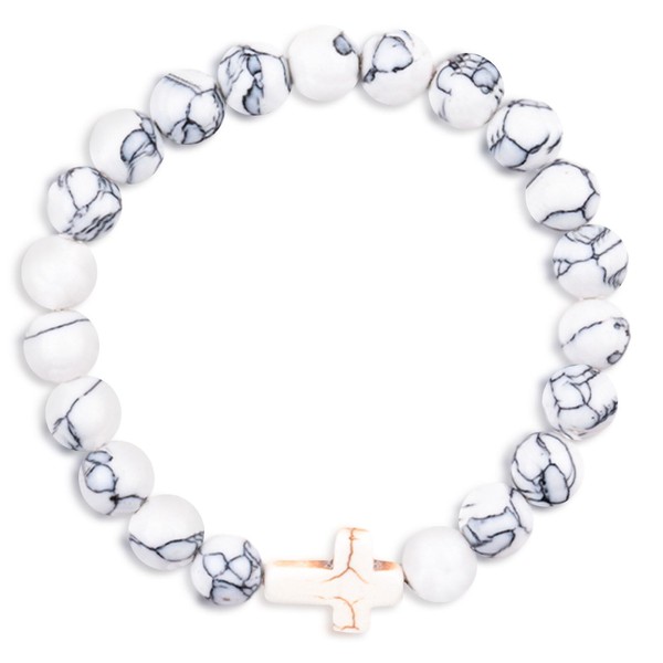 Cross Bracelet- Gemstone Bracelet with Turquoise Beads and Cross Pendant,