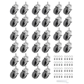 Caster Wheels, 3" Locking Swivel Stem Casters Set with Brake of 32, 3/8"-16 x 1 (Screw Diameter 3/8", Length 1") Rubber Castors with 360 Degree No Noise Wheels