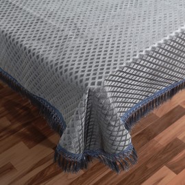 Indian Consigners Velvet Diamond Cut Table Cloth (Silver-Grey, 72x52 in (4-6) Seat)