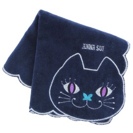 ANNA SUI 109482-0008-06 Towel Handkerchief, Cat Embroidery, Handkerchief Towel, Women's Cat, Cat (Navy)