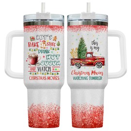 34HD Gifts for Movie Lovers, Christmas Movie Tumbler 40 Oz Stainless Steel with Handle, Christmas Movie Watching Cup, Movie Fan Tumbler, Christmas Movie Gifts