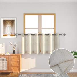 Beige Sheer Tier Curtains 24 inch Natural Crude Linen Textured Short Small Mini Cafe Kitchen Curtains over Sink Vintage Rustic Farmhouse Cabinet Caravan Door Bathroom 2 Panelss Grommet Top 34"x24"