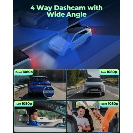 LAMTTO 360° Dash Camera 4 CH 1080P FHD Dash Cam Driving Recorder IR Night Vision