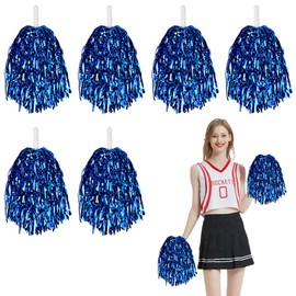 INHEMING 6 Pack Cheerleader Pom Poms Metallic Foil Cheerleading Pompoms with Plastic Handle,Cheering Hand Flowers for Sports Matches, Stage Performance, Holiday Celebrate - Blue