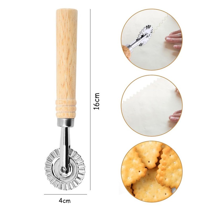 ShanBye Nudelschneider-Rad mit Holzgriff Gezähnter Teigrad Ravioli-Stempelmacher Presse Pizzaschneider Professionelles