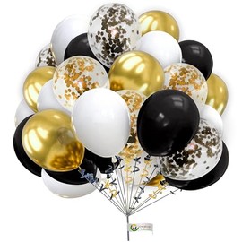Balloons 30 Pack 10 Inch Balloons White Black & Gold with Gold Confetti Balloons for Birthday Decorations Plain Round Balloons Party Latex Balloons for Baby Shower Engagement Wedding.