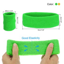 PATIKIL Sweatbands Headband Wristband, 10 Set/30Pcs Sweatband Terry Cloth for Sports Basketball Tennis Athletic Gym Working Out, Fruit Green, Yellow