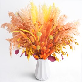 Maasechs 107 Pcs Dried Flowers Bouquets Boho Fall Decor with Pampas Grass Bunny Tails Lavender Cotton Stems Eucalyptus for Bridal Wedding Rustic Home Thanksgiving Vase Table Decor (Fall)