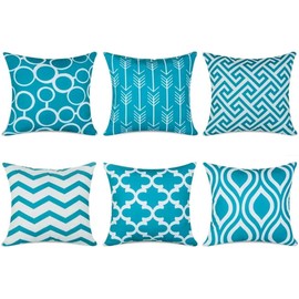 TIDWIACE Set of 6 Teal Cushion Cover 45x45cm Outdoor Furniture Decorative Linen - Throw Pillow case for Home Office Sofa Bedroom Car Garden, Double-sided printing Invisible Zipper 18x18 Inch