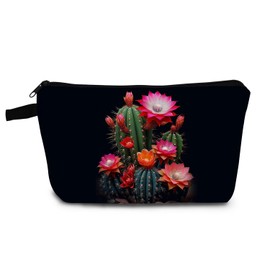 YULUENZE Cactus Present Floral Cactus Makeup Bag Cute Small Organizer Bag with Zipper Pink Floral Cactus Print Cosmetic Bag Birthday Presents for Cactus Lovers Women Sisters Friends