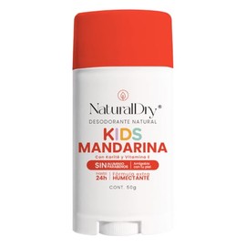 NaturalDry Kids - Desodorante infantil unisex Natural para niños y niñas - Sin aluminio - Sin parabenos - Aroma original a Mandarina - En barra - Duración de 24h (1 Unidad)
