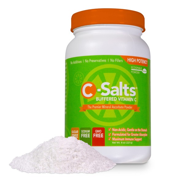 C-Salts Buffered Vitamin C - High Potency Dose Ascorbate Powder Supplement, 4000mg Immune Support Drink Plus Electrolytes Calcium Magnesium Zinc, Corn Free Non-GMO Organic No Sugar or Sodium 8oz