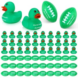 Silipull 100 Pcs Mental Health Awareness Items Include Green Rubber Duck and Mini Football Stress Ball Mental Health Gifts Anxiety Relief Toys for Fundraiser Stop The Stigma