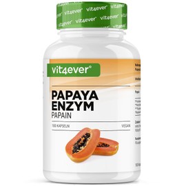 vit4ever Papaya Enzym Kapseln hochdosiert - 2100 mg Papain aus Papaya - 12.600.000 U Enzymaktivität - 180 vegane magensaftresistente Kapseln - Ohne unnötige Zusätze