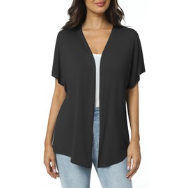 Urban CoCo Women's Lightweight Short Sleeve Kimono Cardigan Casual Dolman Coat Loose Cover Ups (Black, L)