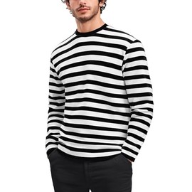 RGJU Striped Shirts for Men Long Sleeve(White&Black,L)