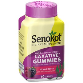 Senokot Dietary Supplement Laxative Gummies, Natural Senna Extract, Gentle, Overnight Relief from Occasional Constipation, Mixed Berry Flavor, 60 Count