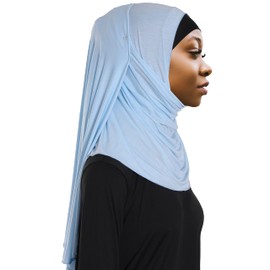 Lenmipot - Jersey de hiyab de algodón musulmán de alta elasticidad, 2 unidades, bufanda de hiyab suave para mujer (bufanda + gorra inferior), 11 azul cielo., Talla única