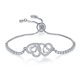 Double Heart Crossed Bracelet For Friendship Couple Infinite Gift For Women Girls Mother Daughter Sisters And Lovers Jewelery With Zirconia Plated