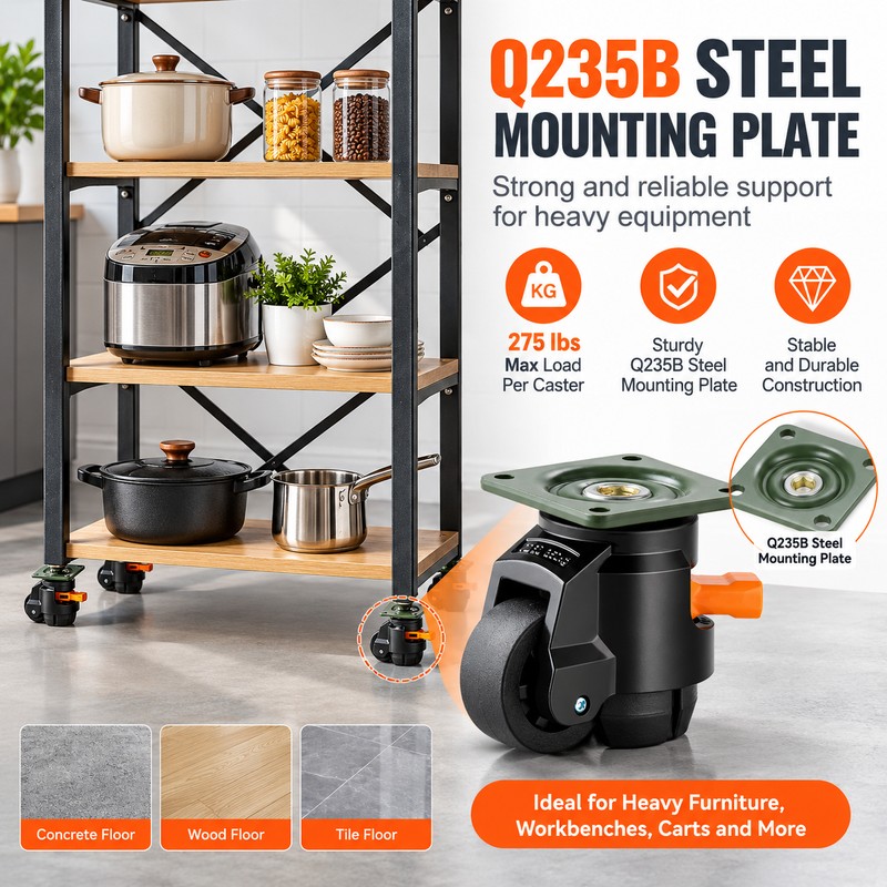 Heavy Duty Leveling Casters for Equipment – 360° Swivel Height-Adjustable