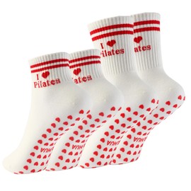 ZGLHUA Women's Yoga Socks With Heart-Shaped Grips,Non Slip Pilates Socks for Women (US, Numeric, 00, 0, Regular, Regular, Crew 2White Ankle 2White)