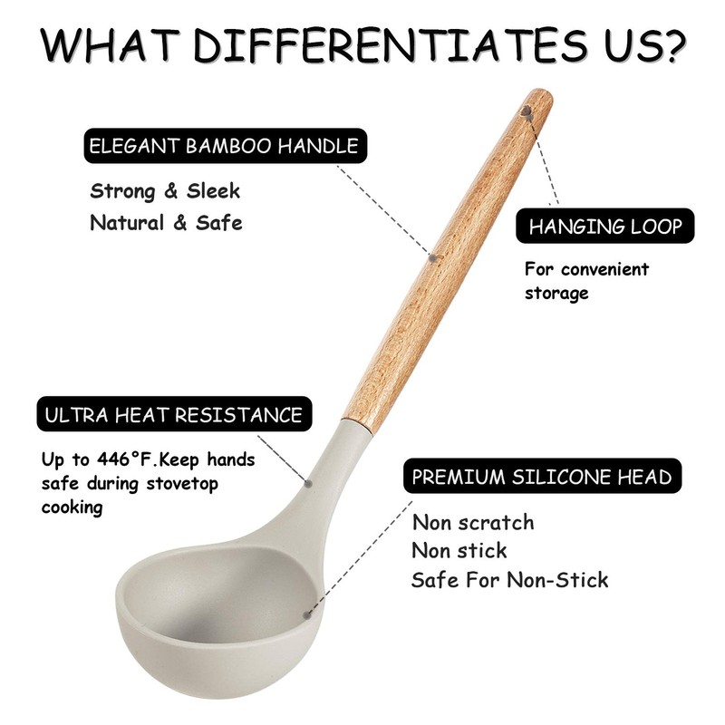 MIBOTE Silicone Cooking Kitchen Utensils Set with Holder, Wooden Handles