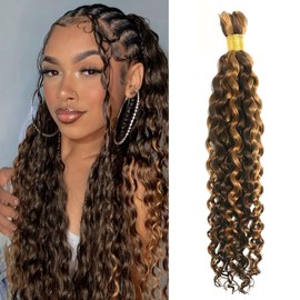 Rebasar Human Braiding Hair Extensions Water Wave 50 g for Boho Braids Curly Weaving Hair Bulks Brazilian Hair P4/27 Blonde Highlight Colour 18 Inches