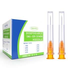100 Pack 25 Gauge 1 inch Disposable Needles with Caps for Industrial Dispensing and Scientific Lab Individually Wrapped