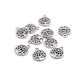 Vintageparts Tree of Life Pendants in Antique Silver 10 Pieces for DIY Jewellery Making