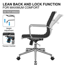 LUXMOD Modern Office Chair, Mid Back Office Chair Black, Desk Chair with Armrest, Black Conference Chair, Ribbed Office Chair, Black Swivel Chair-Black