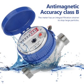 Weytoll Intelligent Water Meter 15mm 1/2" for Home Use, Mechanical Rotor Type Cold Water, Digital and Analog Display Combined