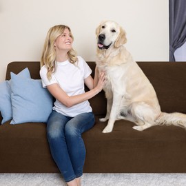 SUBRTEX Stretch Sofa Slipcover 2 Piece Sofa Cover 3 Seater Soft Couch Slipcover Washable Furniture Covers, Jacquard Fabric Small Checks(Coffee,Sofa)