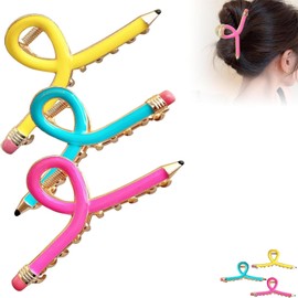 3 lápices clip de mujeres de vuelta a la escuela lápices amarillos pinzas de pelo primavera clip de pelo maestro accesorios de estilo