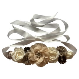 Luoyunna Baby Shower Sash for Mom Flower Maternity Sash Pregnancy Belt for Gender Reveal (Champagne)