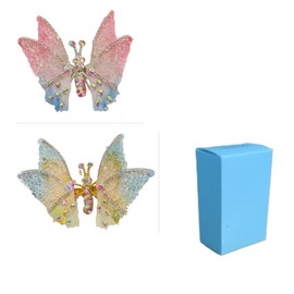 Butterfly Hair Clips, Rhinestone Decorated, 2-Piece Set, Pink and Blue Ombre