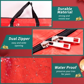 Christmas Tree Storage Bag, Heavy Duty 9 ft Artificial Xmas Holiday Tree Storage Zippered Bag with Carry Handles, Durable Waterproof Material, Protect Against Dust, Insects & Moisture (Red)