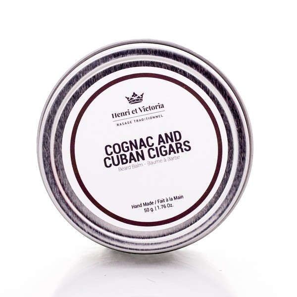 Cognac and Cuban Cigars Beard Balm | Henri et Victoria | Moisturizing, Non Greasy, Simple and Effective Ingredients | Hand made | 50g