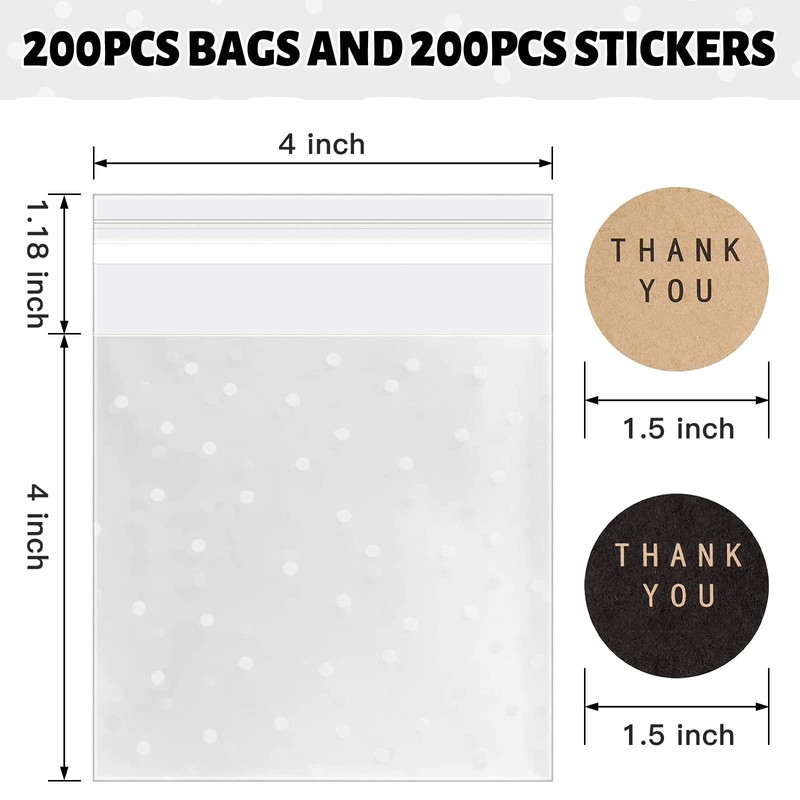 NPLUX 200PACK Self Sealing Cellophane Treat Bags Clear Cookie Bags