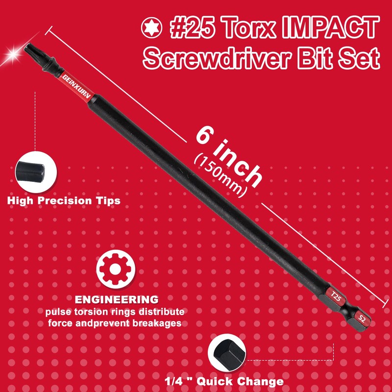 Geinxurn 10 Pieces 6 In. T25 Impact Tough Magnetic Screwdriver
