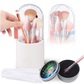 Kalevel Makeup Brush Organizer Pearl Cosmetic Brush Holder with Color Remover Sponge and Makeup Brush Cover Protectors (White)