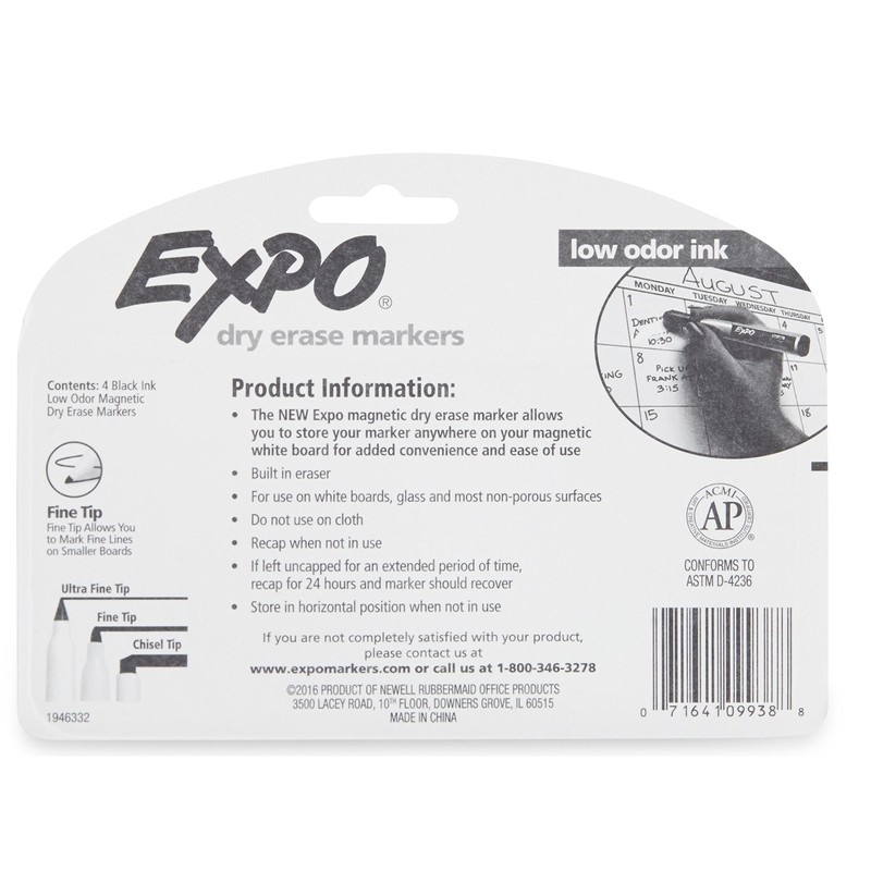 EXPO 1944745 Magnetic Dry Erase Markers with Eraser, Fine Tip,