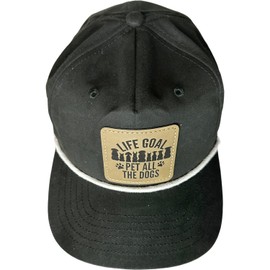 Life Goal - Pet All The Dogs Faux Leather Patch on a 5 Panel Unisex Golf Gap with Contrasting Rope Accent - Dog Lover Gift (Black)