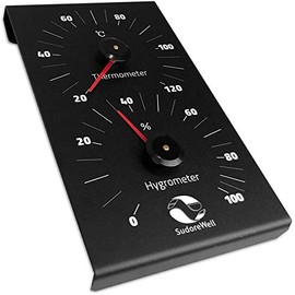 SudoreWell® Sauna Climate Meter Black Aluminium with Thermometer and Hygrometer 130 x 190 mm