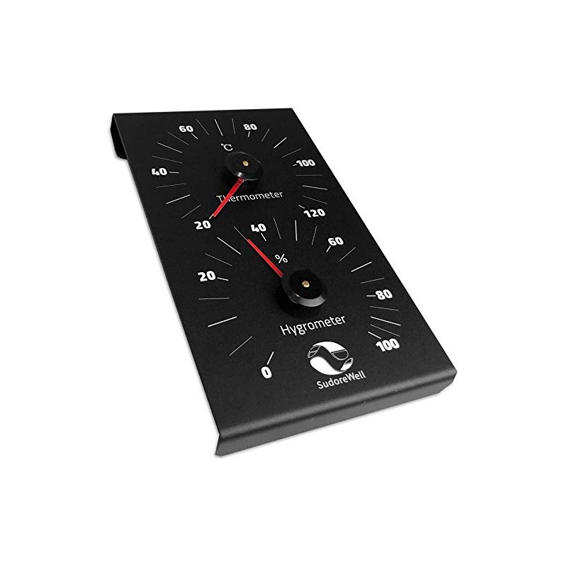 SudoreWell® Sauna Climate Meter Black Aluminium with Thermometer and Hygrometer