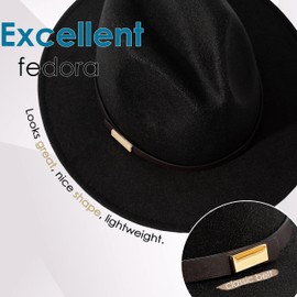 Gossifan Fedora Hats for Men Wide Brim Panama Hat with Classic Belt-B Belt Black