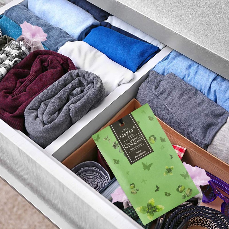 LIFFLY 14 Packs Eucalyptus Peppermint Scented Sachets Bag fit Drawers