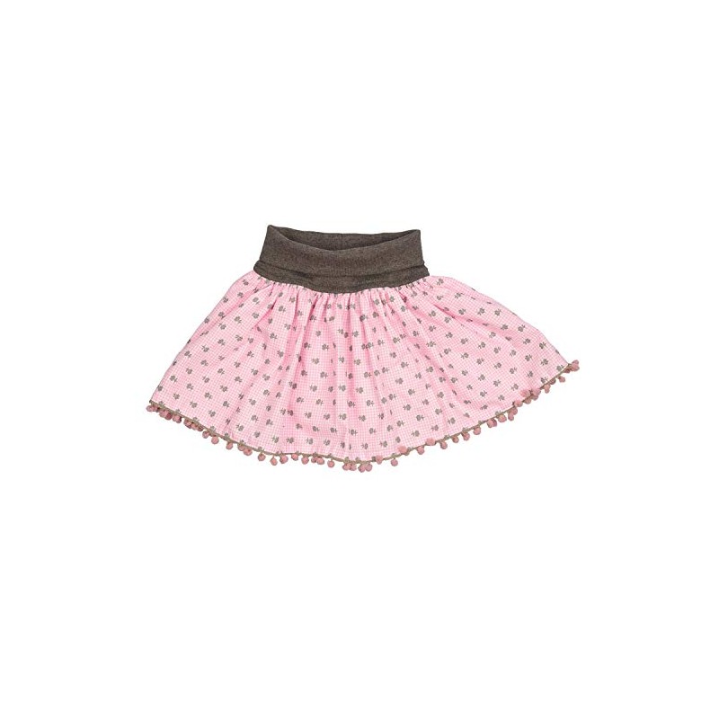 Skirt with Elasticated Cuffs and Pompom Edge, Pink, pink